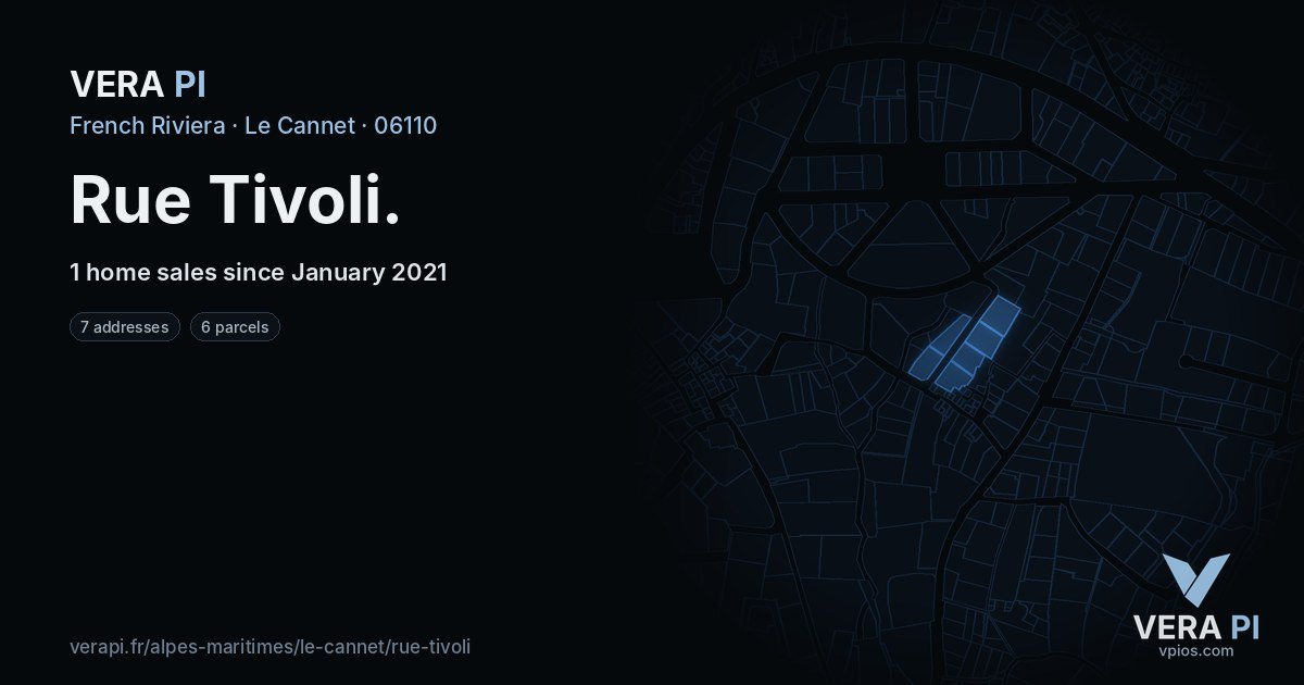 Rue Tivoli, Le Cannet at night – every parcel coloured by the prices around it, the street's own parcels lit