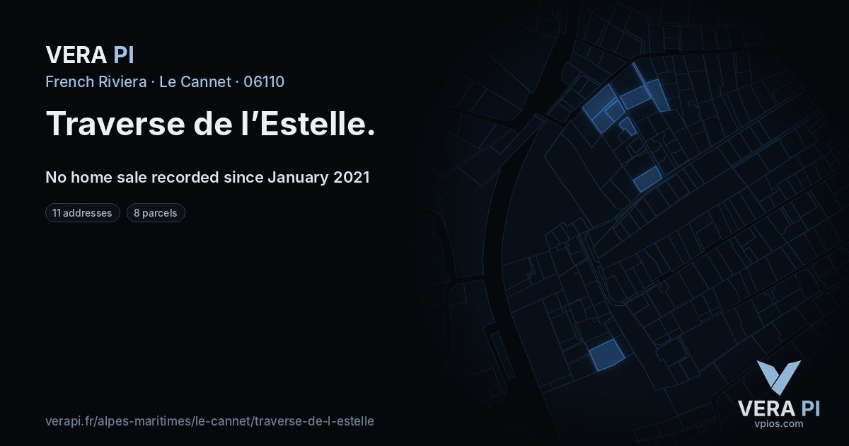 Traverse de l’Estelle, Le Cannet at night – every parcel coloured by the prices around it, the street's own parcels lit
