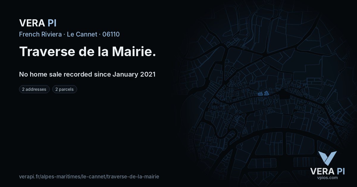Traverse de la Mairie, Le Cannet at night – every parcel coloured by the prices around it, the street's own parcels lit