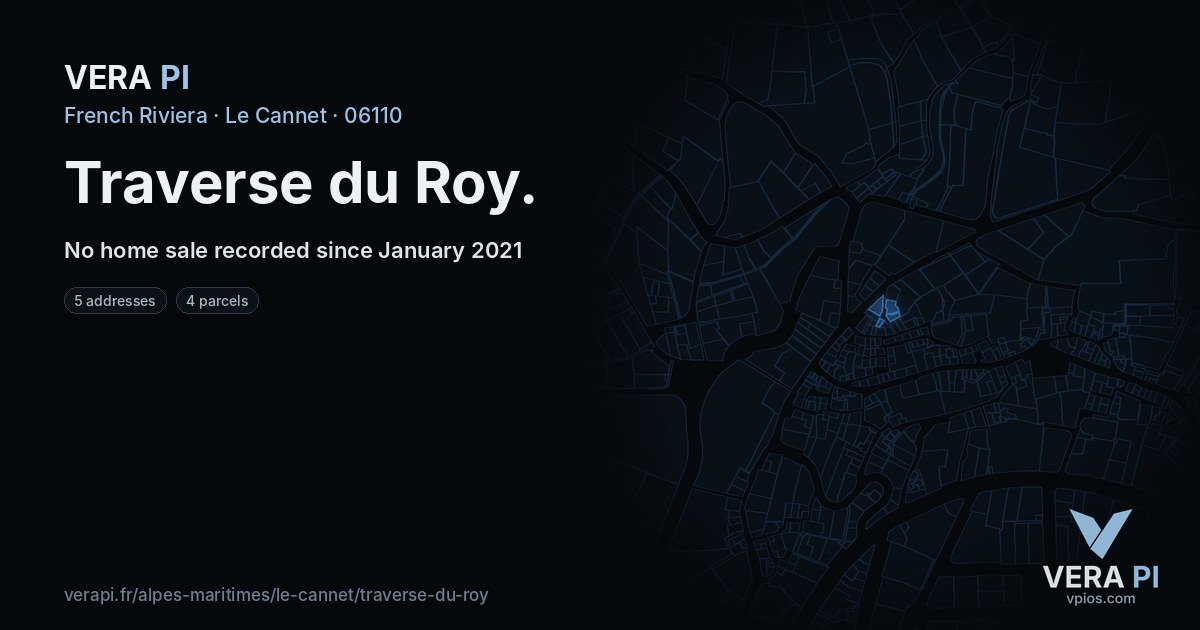 Traverse du Roy, Le Cannet at night – every parcel coloured by the prices around it, the street's own parcels lit