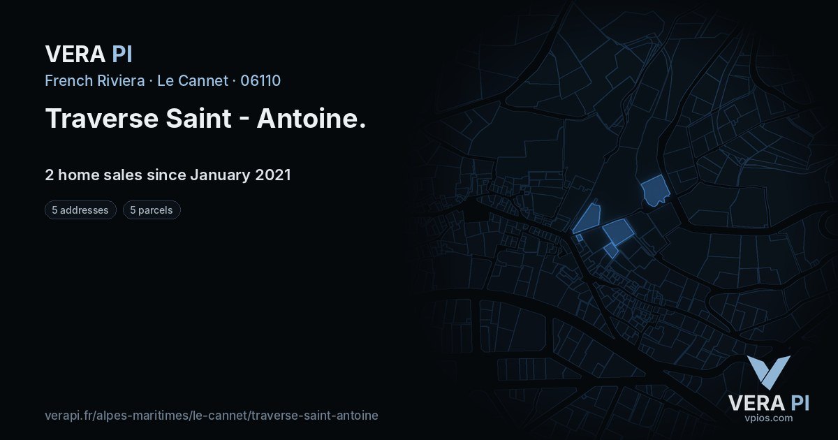 Traverse Saint - Antoine, Le Cannet at night – every parcel coloured by the prices around it, the street's own parcels lit