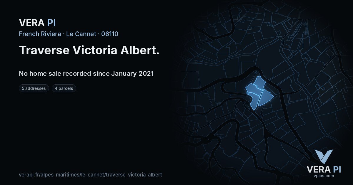 Traverse Victoria Albert, Le Cannet at night – every parcel coloured by the prices around it, the street's own parcels lit