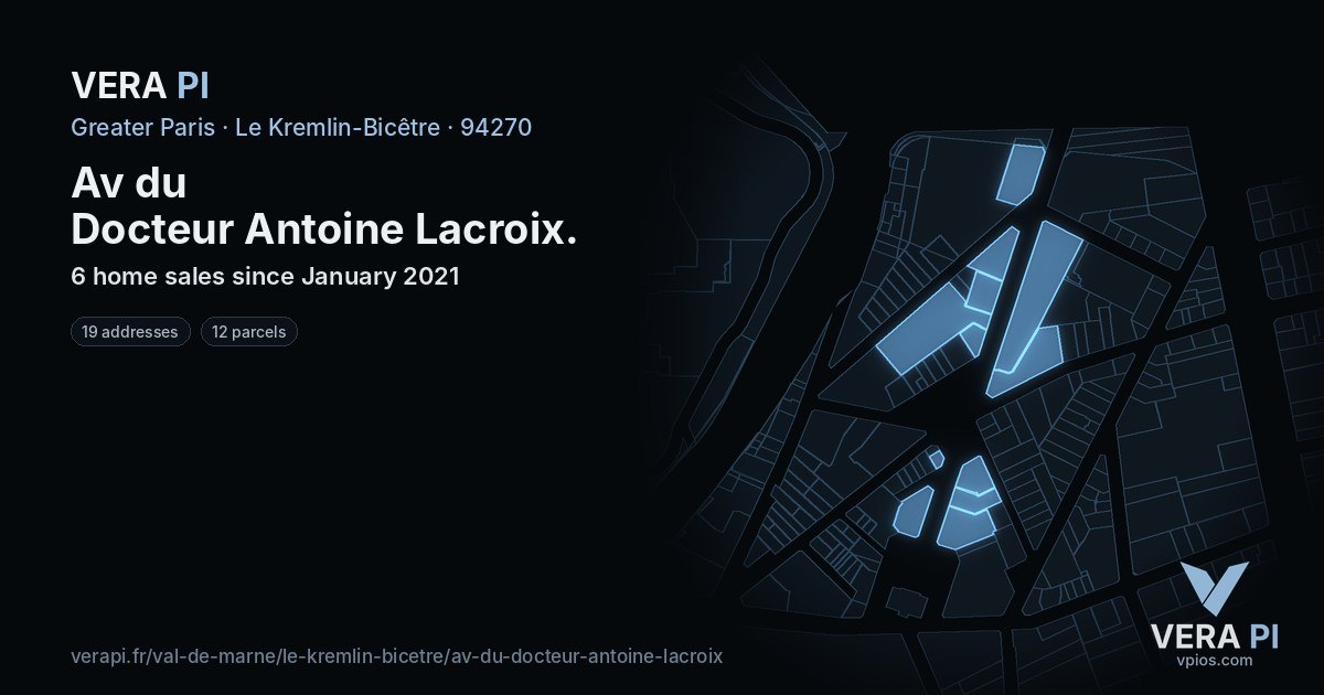 Av du Docteur Antoine Lacroix, Le Kremlin-Bicêtre at night – every parcel coloured by the prices around it, the street's own parcels lit