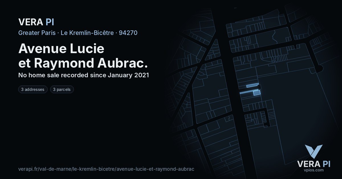 Avenue Lucie et Raymond Aubrac, Le Kremlin-Bicêtre at night – every parcel coloured by the prices around it, the street's own parcels lit