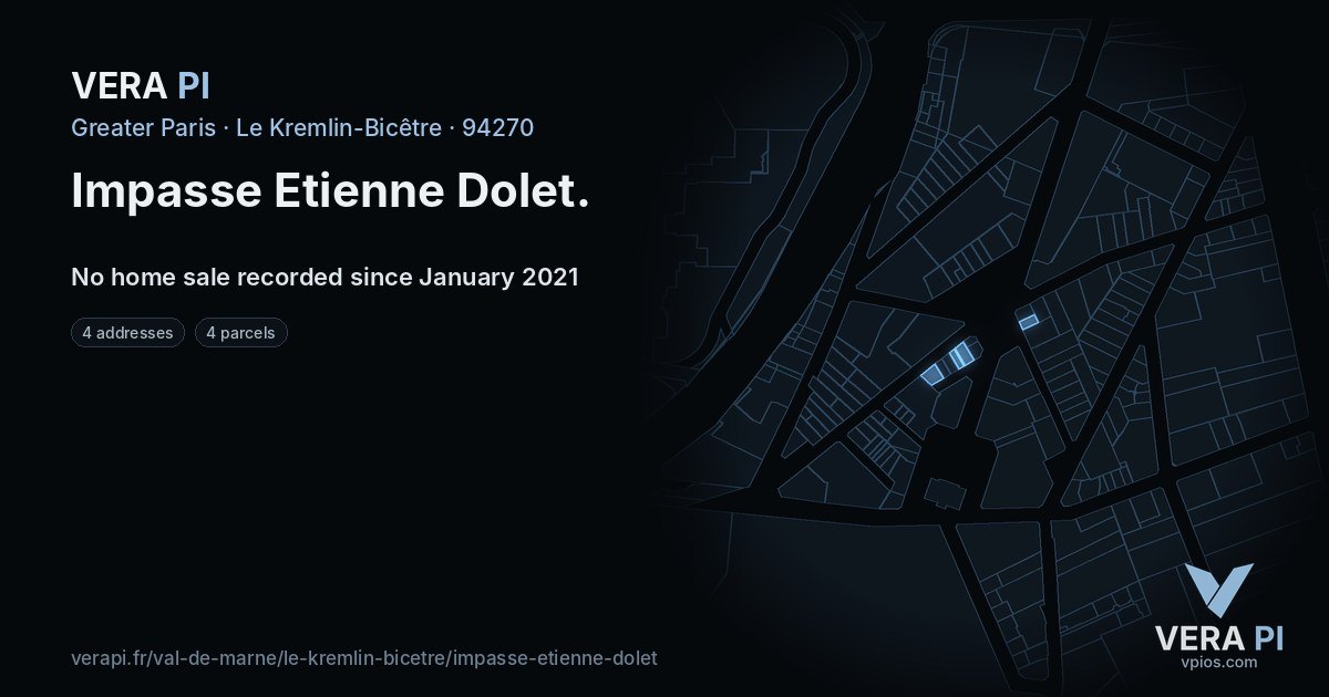 Impasse Etienne Dolet, Le Kremlin-Bicêtre at night – every parcel coloured by the prices around it, the street's own parcels lit