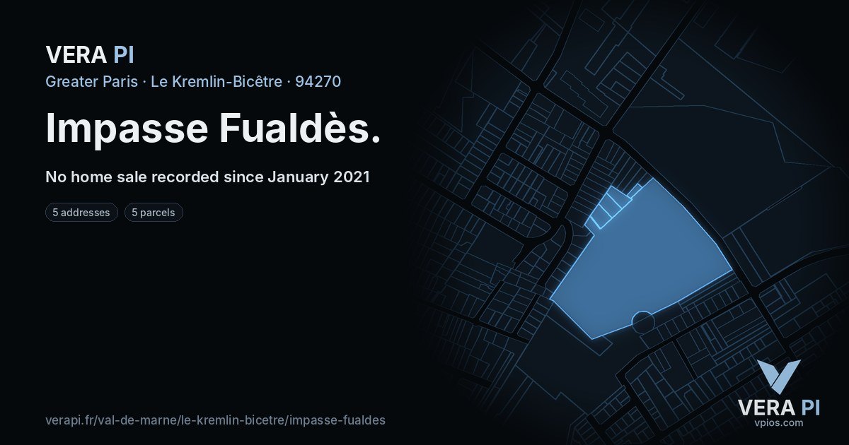 Impasse Fualdès, Le Kremlin-Bicêtre at night – every parcel coloured by the prices around it, the street's own parcels lit