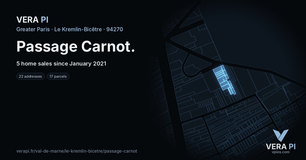 Passage Carnot, Le Kremlin-Bicêtre at night – every parcel coloured by the prices around it, the street's own parcels lit