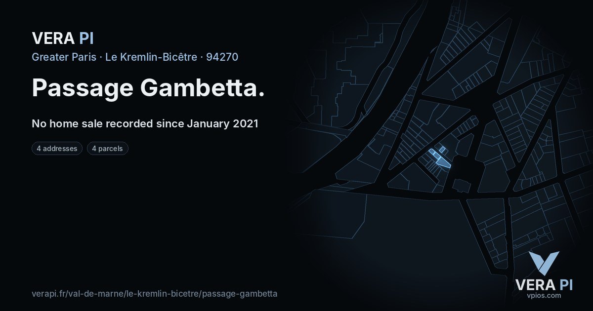 Passage Gambetta, Le Kremlin-Bicêtre at night – every parcel coloured by the prices around it, the street's own parcels lit