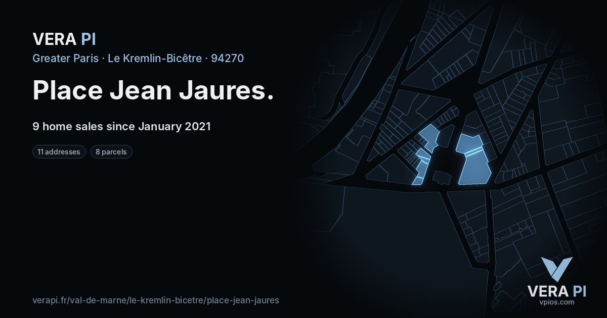 Place Jean Jaures, Le Kremlin-Bicêtre at night – every parcel coloured by the prices around it, the street's own parcels lit