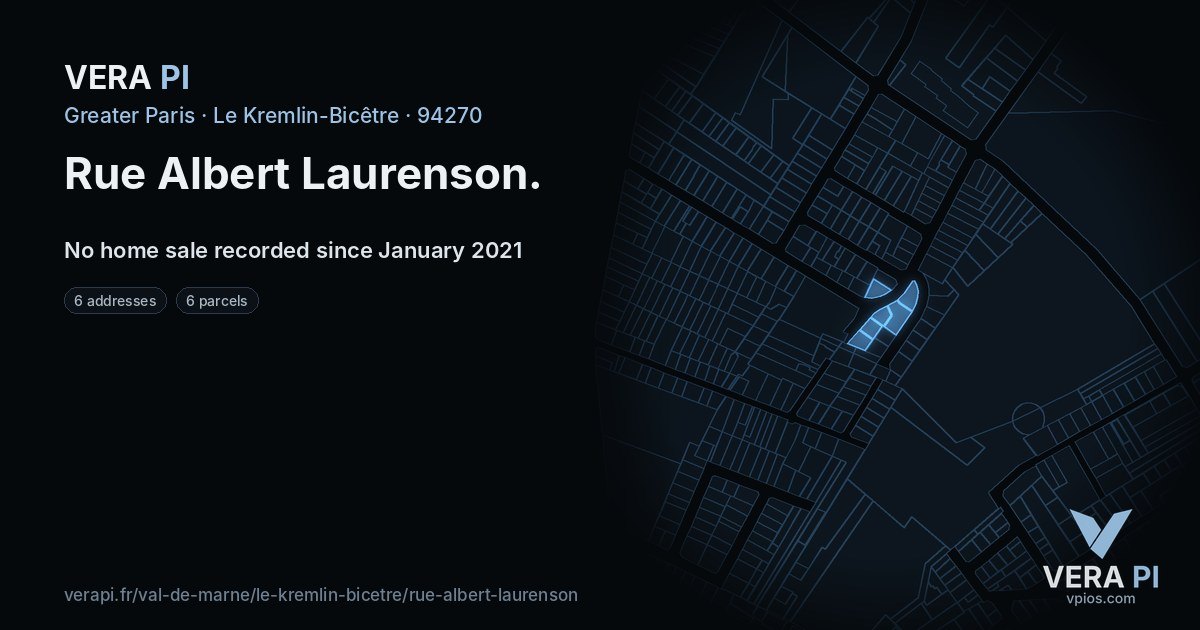 Rue Albert Laurenson, Le Kremlin-Bicêtre at night – every parcel coloured by the prices around it, the street's own parcels lit
