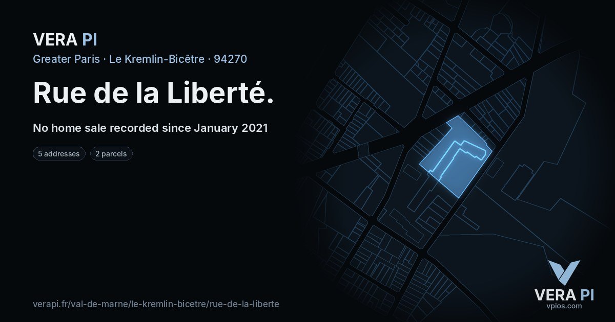 Rue de la Liberté, Le Kremlin-Bicêtre at night – every parcel coloured by the prices around it, the street's own parcels lit