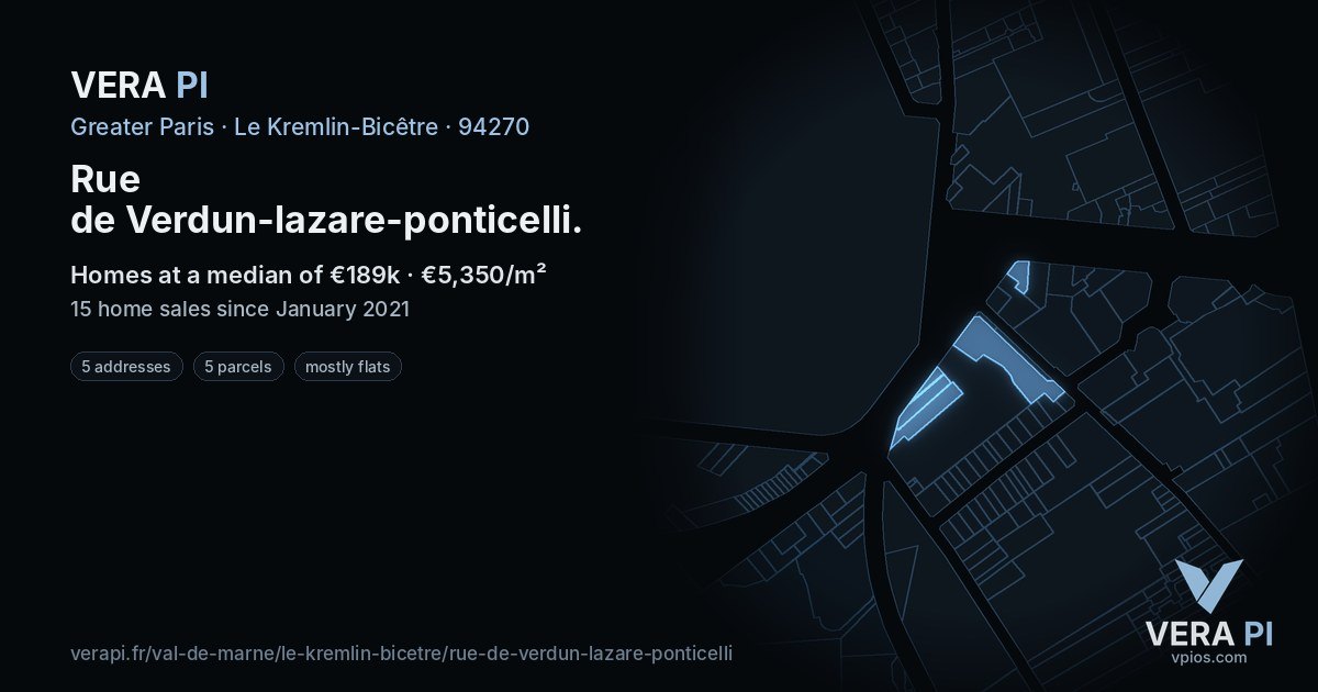 Rue de Verdun-lazare-ponticelli, Le Kremlin-Bicêtre at night – every parcel coloured by the prices around it, the street's own parcels lit