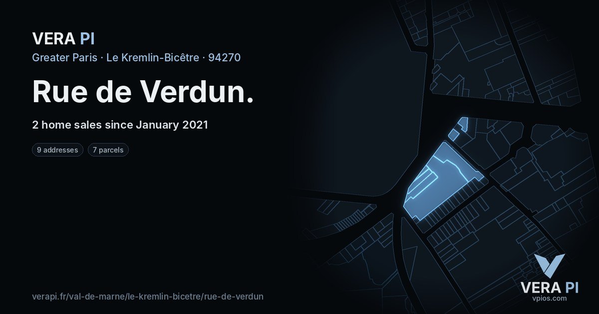 Rue de Verdun, Le Kremlin-Bicêtre at night – every parcel coloured by the prices around it, the street's own parcels lit