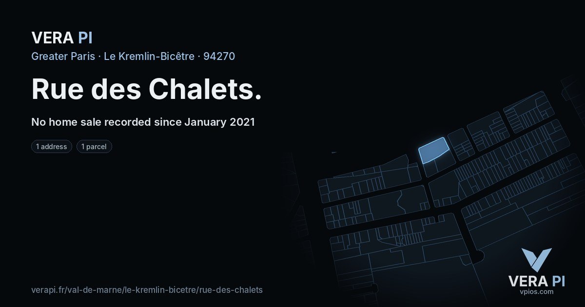 Rue des Chalets, Le Kremlin-Bicêtre at night – every parcel coloured by the prices around it, the street's own parcels lit