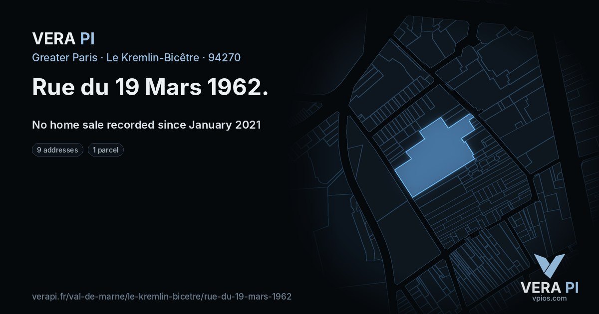 Rue du 19 Mars 1962, Le Kremlin-Bicêtre at night – every parcel coloured by the prices around it, the street's own parcels lit