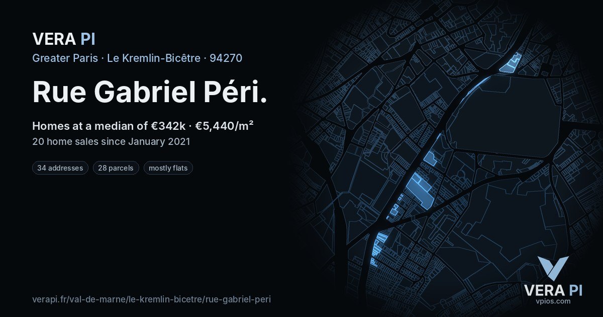 Rue Gabriel Péri, Le Kremlin-Bicêtre at night – every parcel coloured by the prices around it, the street's own parcels lit