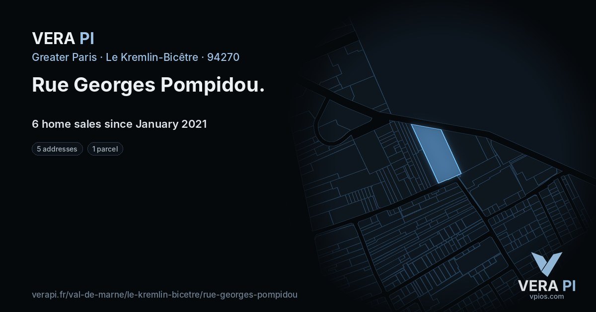 Rue Georges Pompidou, Le Kremlin-Bicêtre at night – every parcel coloured by the prices around it, the street's own parcels lit