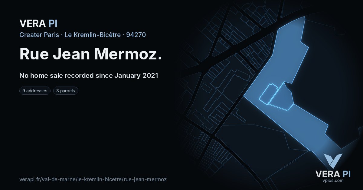 Rue Jean Mermoz, Le Kremlin-Bicêtre at night – every parcel coloured by the prices around it, the street's own parcels lit