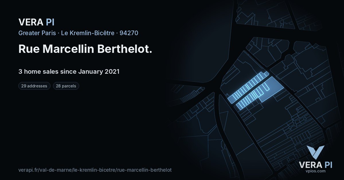 Rue Marcellin Berthelot, Le Kremlin-Bicêtre at night – every parcel coloured by the prices around it, the street's own parcels lit