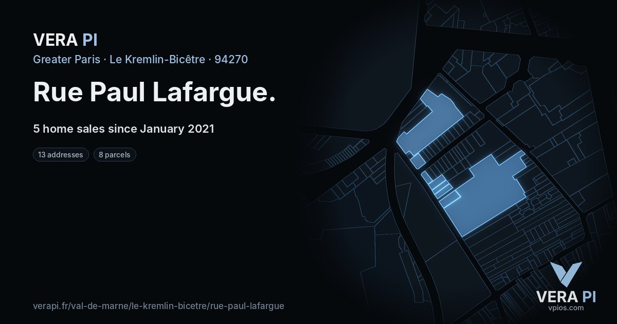 Rue Paul Lafargue, Le Kremlin-Bicêtre at night – every parcel coloured by the prices around it, the street's own parcels lit