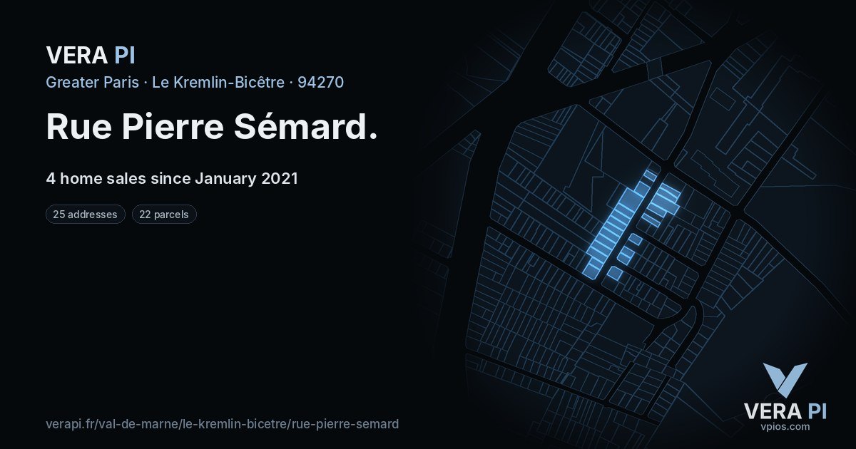 Rue Pierre Sémard, Le Kremlin-Bicêtre at night – every parcel coloured by the prices around it, the street's own parcels lit