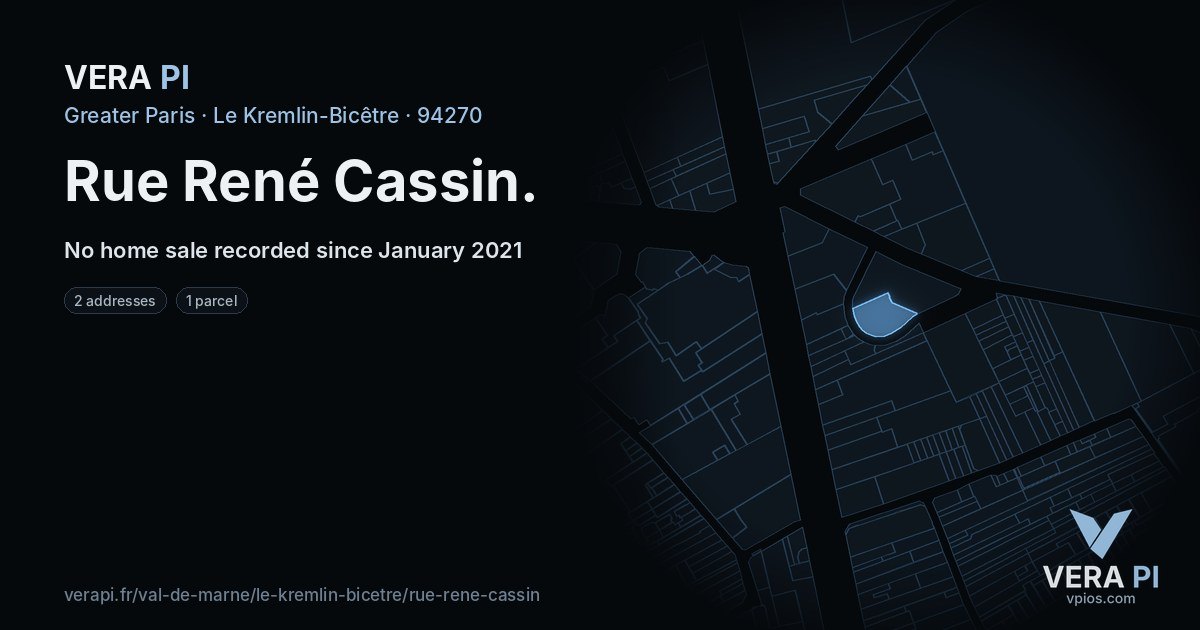 Rue René Cassin, Le Kremlin-Bicêtre at night – every parcel coloured by the prices around it, the street's own parcels lit