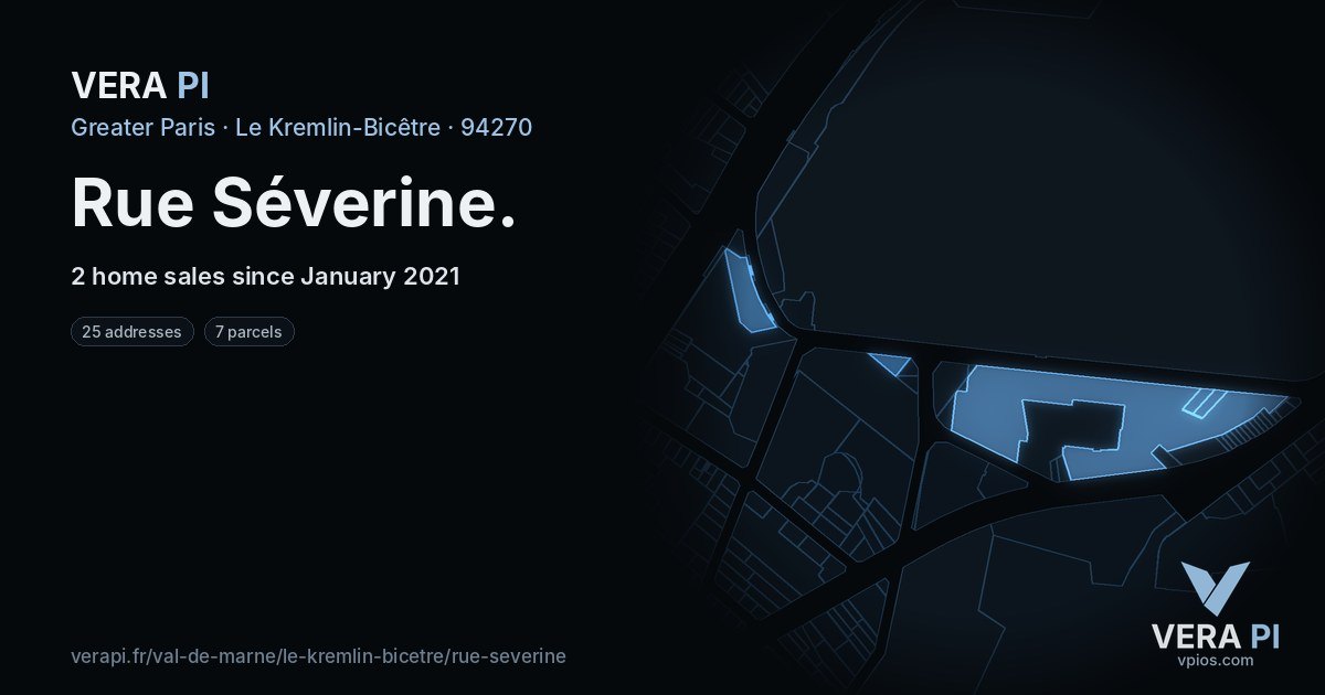 Rue Séverine, Le Kremlin-Bicêtre at night – every parcel coloured by the prices around it, the street's own parcels lit