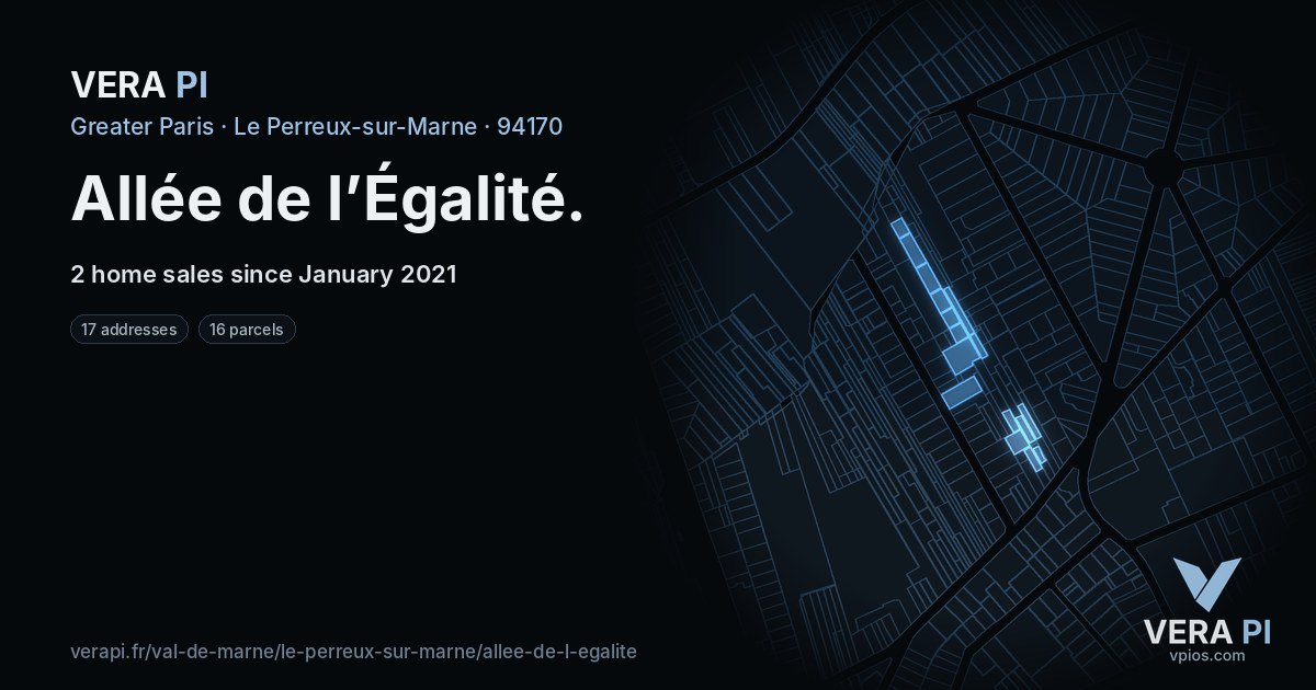 Allée de l’Égalité, Le Perreux-sur-Marne at night – every parcel coloured by the prices around it, the street's own parcels lit