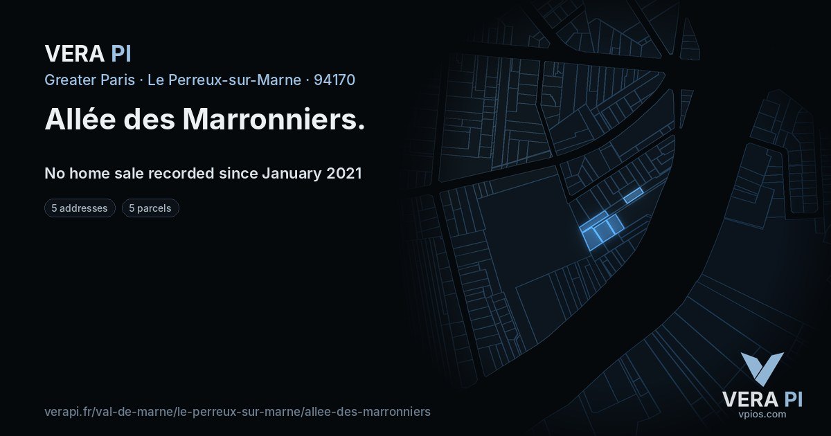 Allée des Marronniers, Le Perreux-sur-Marne at night – every parcel coloured by the prices around it, the street's own parcels lit