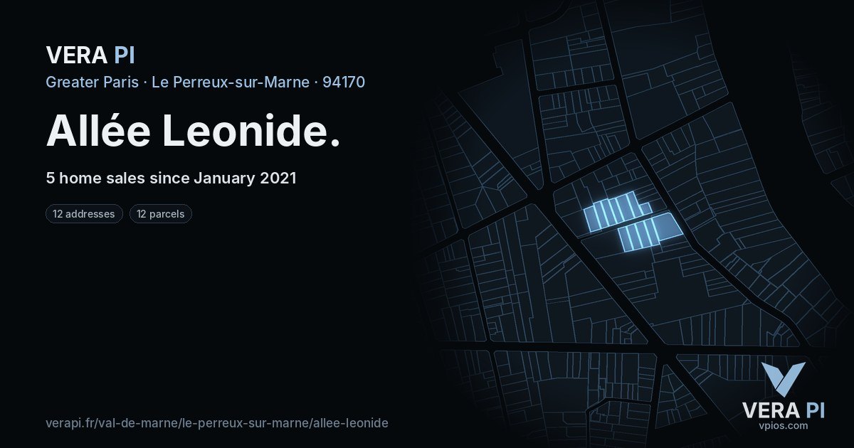 Allée Leonide, Le Perreux-sur-Marne at night – every parcel coloured by the prices around it, the street's own parcels lit