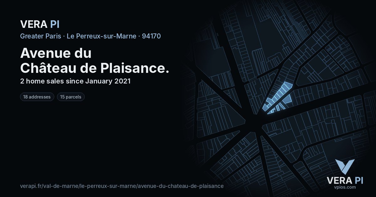 Avenue du Château de Plaisance, Le Perreux-sur-Marne at night – every parcel coloured by the prices around it, the street's own parcels lit