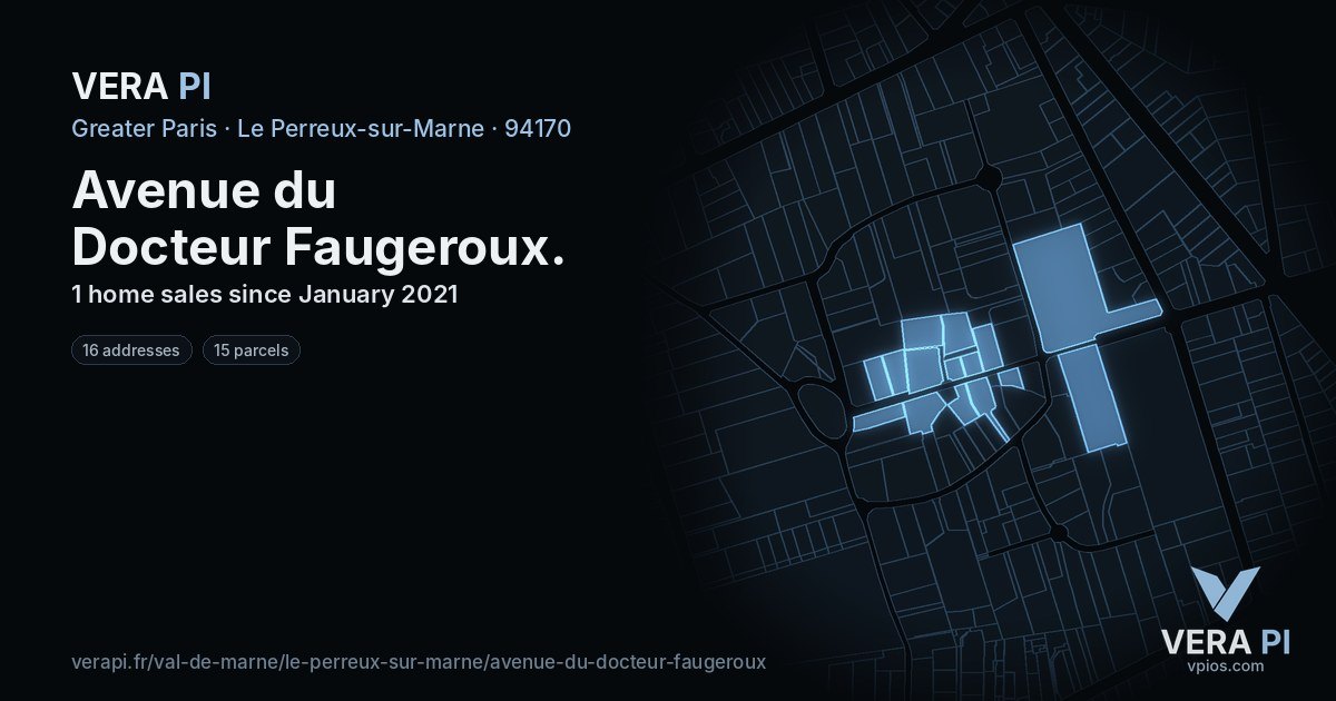 Avenue du Docteur Faugeroux, Le Perreux-sur-Marne at night – every parcel coloured by the prices around it, the street's own parcels lit