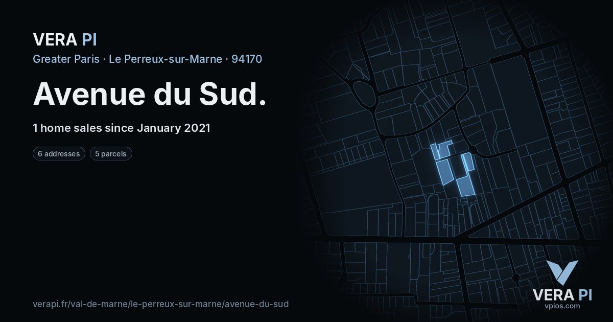 Avenue du Sud, Le Perreux-sur-Marne at night – every parcel coloured by the prices around it, the street's own parcels lit