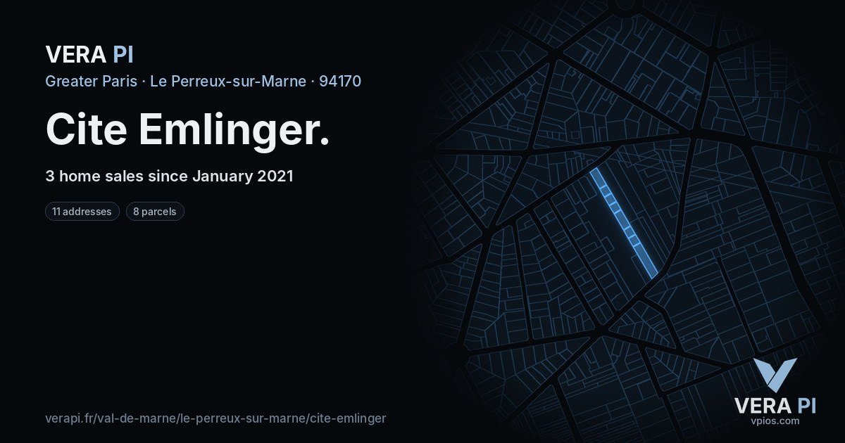 Cite Emlinger, Le Perreux-sur-Marne at night – every parcel coloured by the prices around it, the street's own parcels lit