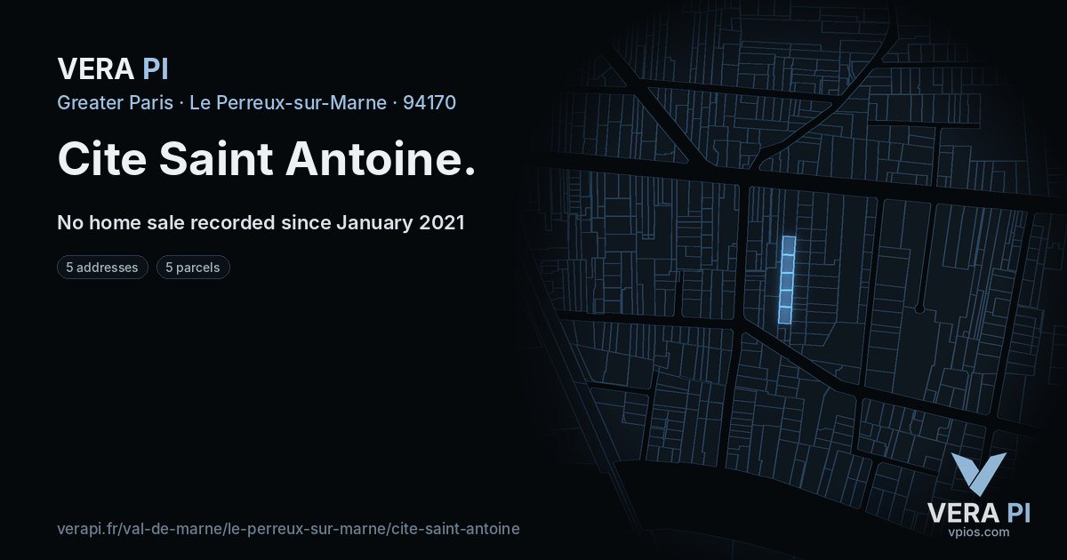 Cite Saint Antoine, Le Perreux-sur-Marne at night – every parcel coloured by the prices around it, the street's own parcels lit