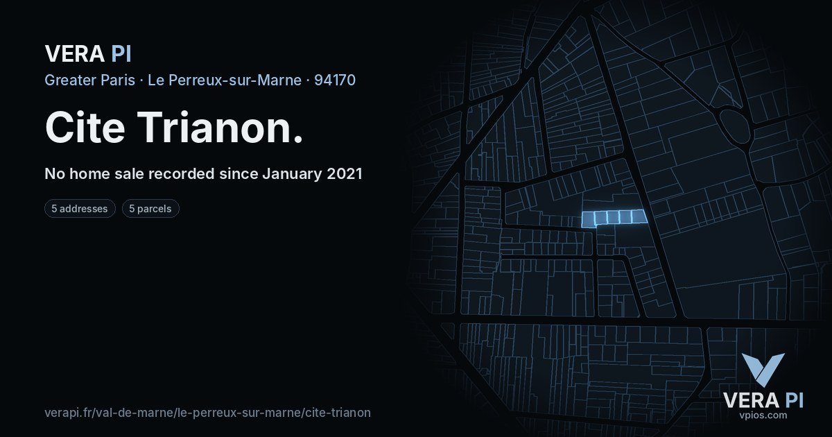 Cite Trianon, Le Perreux-sur-Marne at night – every parcel coloured by the prices around it, the street's own parcels lit