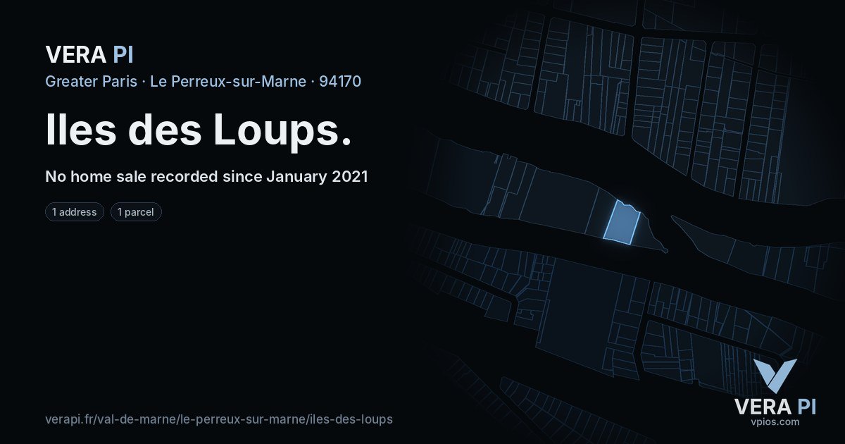 Iles des Loups, Le Perreux-sur-Marne at night – every parcel coloured by the prices around it, the street's own parcels lit