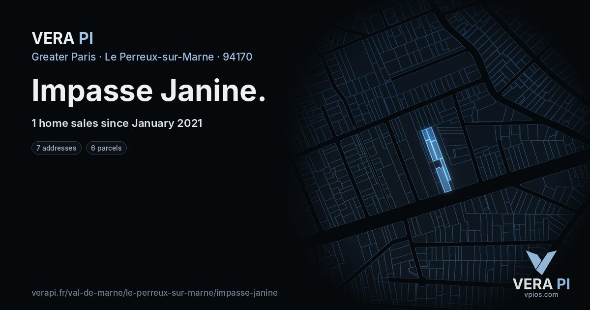 Impasse Janine, Le Perreux-sur-Marne at night – every parcel coloured by the prices around it, the street's own parcels lit