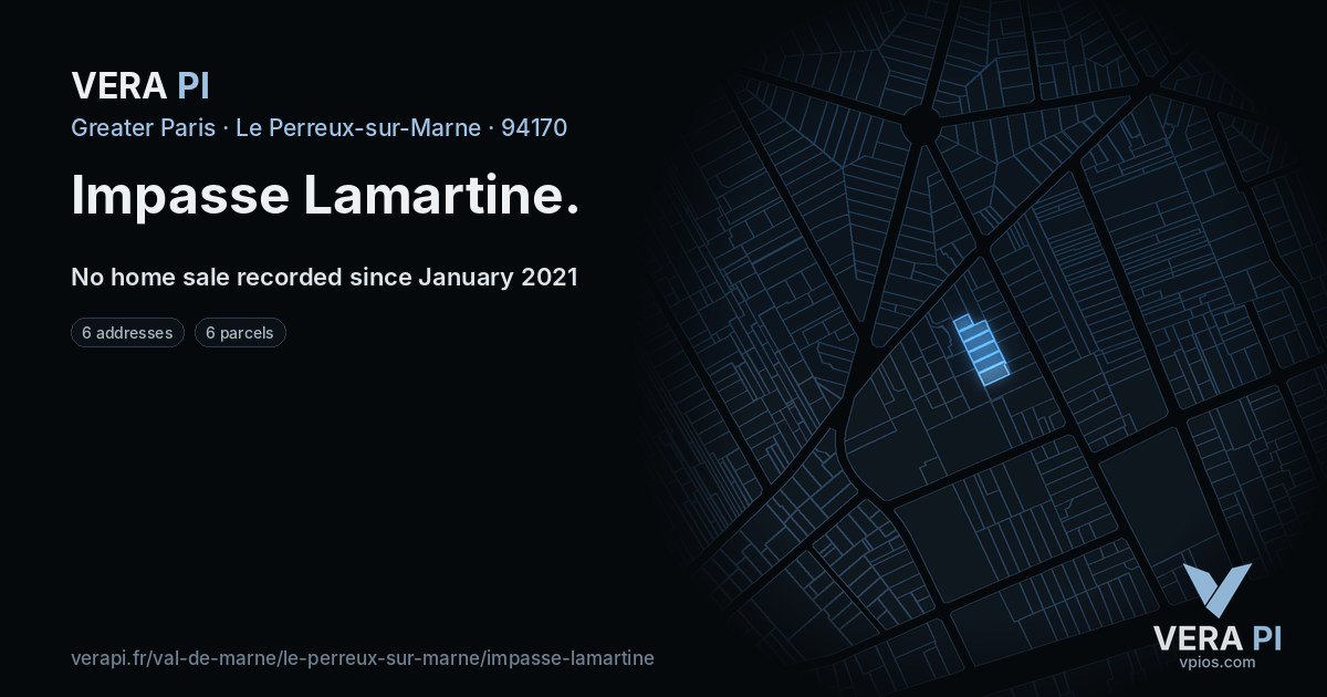 Impasse Lamartine, Le Perreux-sur-Marne at night – every parcel coloured by the prices around it, the street's own parcels lit