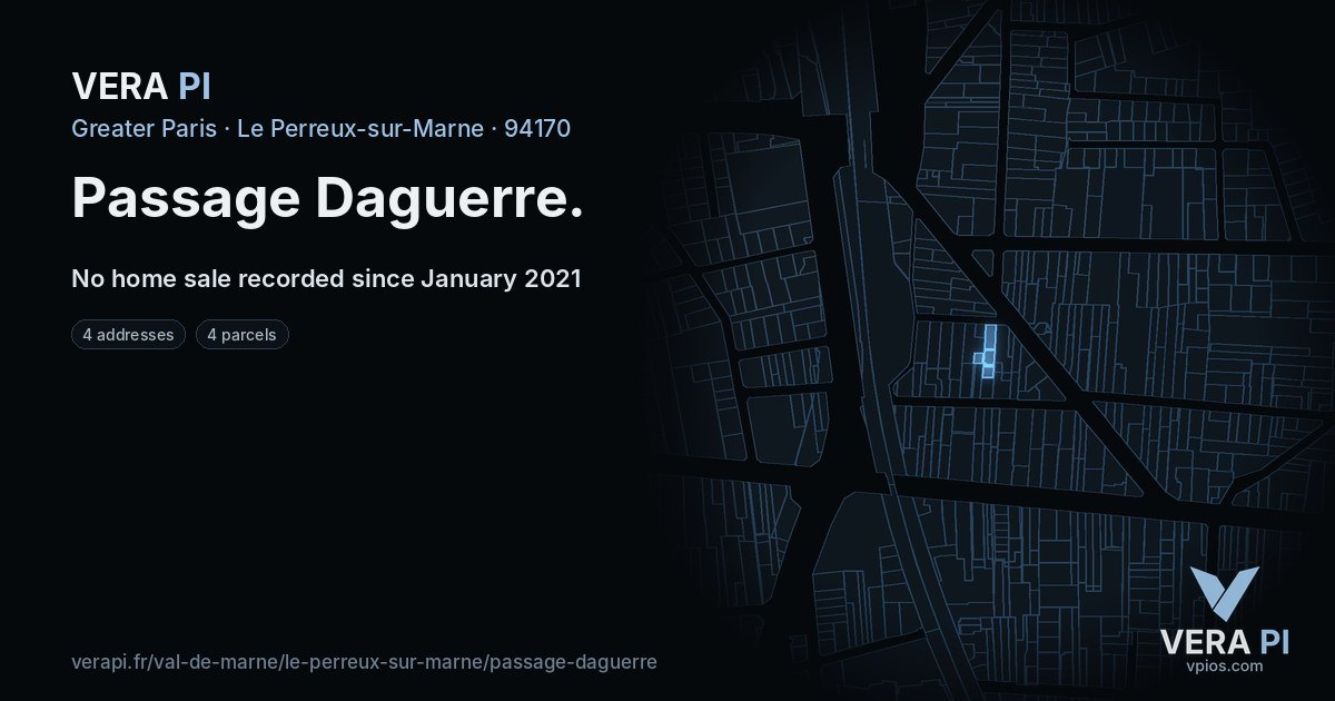 Passage Daguerre, Le Perreux-sur-Marne at night – every parcel coloured by the prices around it, the street's own parcels lit