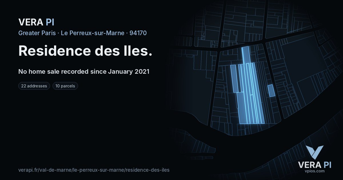 Residence des Iles, Le Perreux-sur-Marne at night – every parcel coloured by the prices around it, the street's own parcels lit