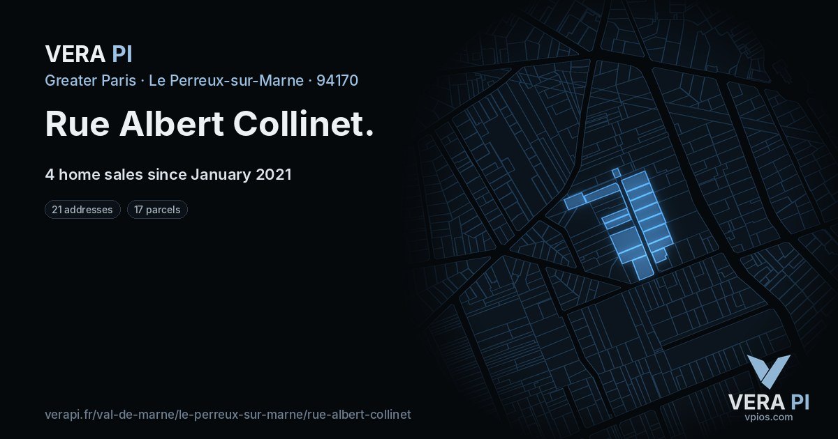 Rue Albert Collinet, Le Perreux-sur-Marne at night – every parcel coloured by the prices around it, the street's own parcels lit