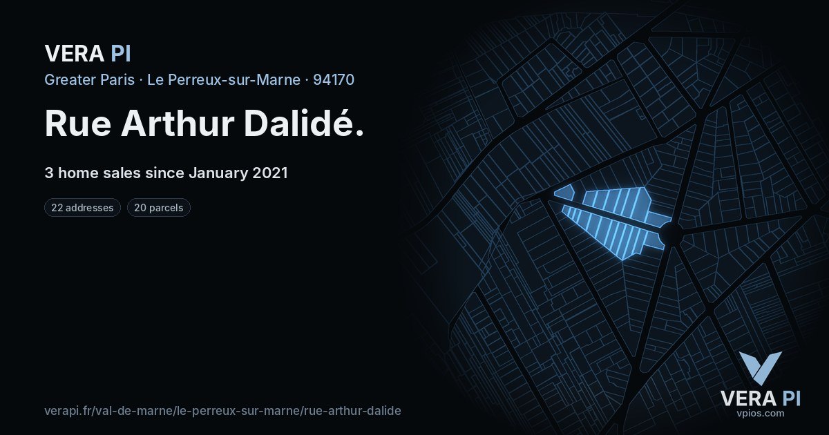 Rue Arthur Dalidé, Le Perreux-sur-Marne at night – every parcel coloured by the prices around it, the street's own parcels lit