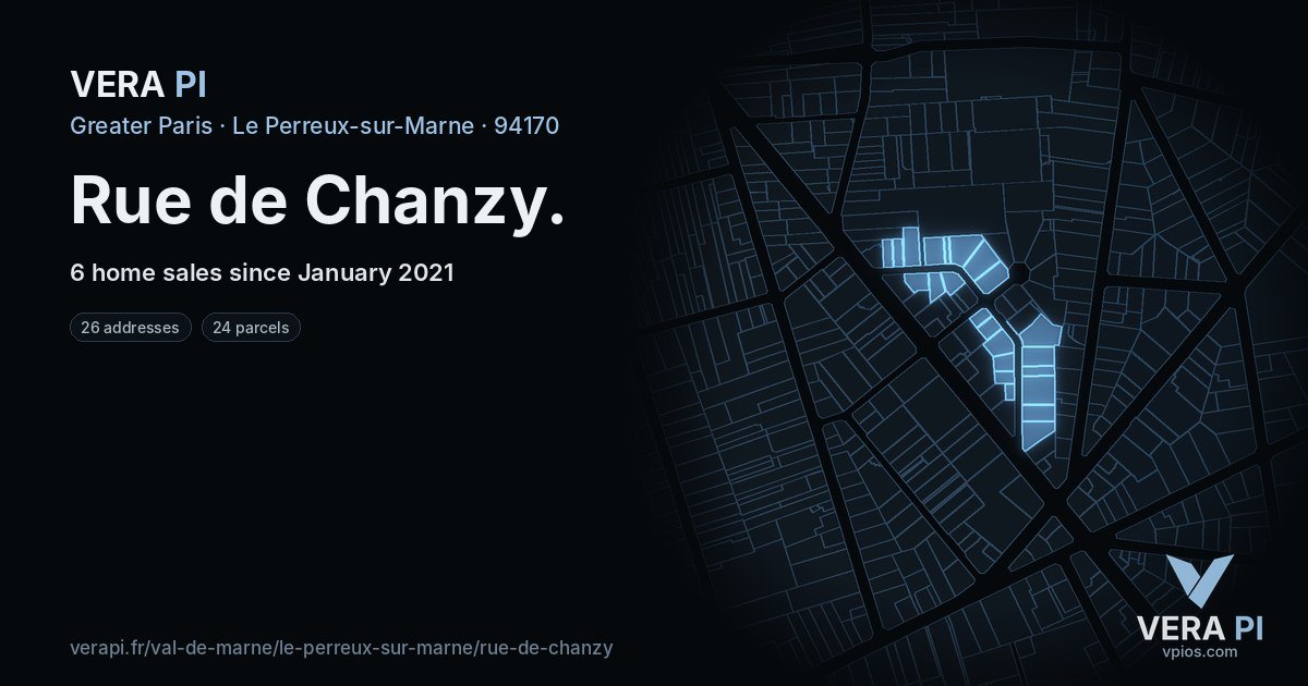 Rue de Chanzy, Le Perreux-sur-Marne at night – every parcel coloured by the prices around it, the street's own parcels lit
