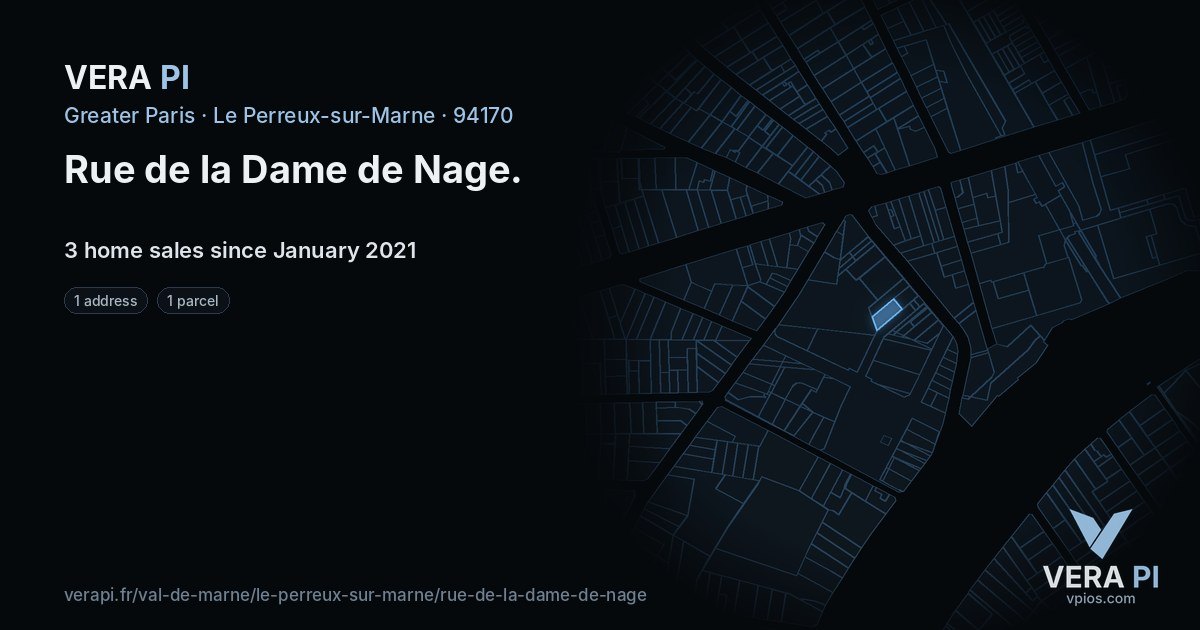Rue de la Dame de Nage, Le Perreux-sur-Marne at night – every parcel coloured by the prices around it, the street's own parcels lit