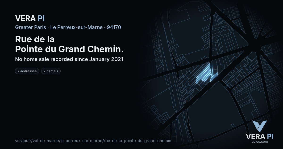 Rue de la Pointe du Grand Chemin, Le Perreux-sur-Marne at night – every parcel coloured by the prices around it, the street's own parcels lit