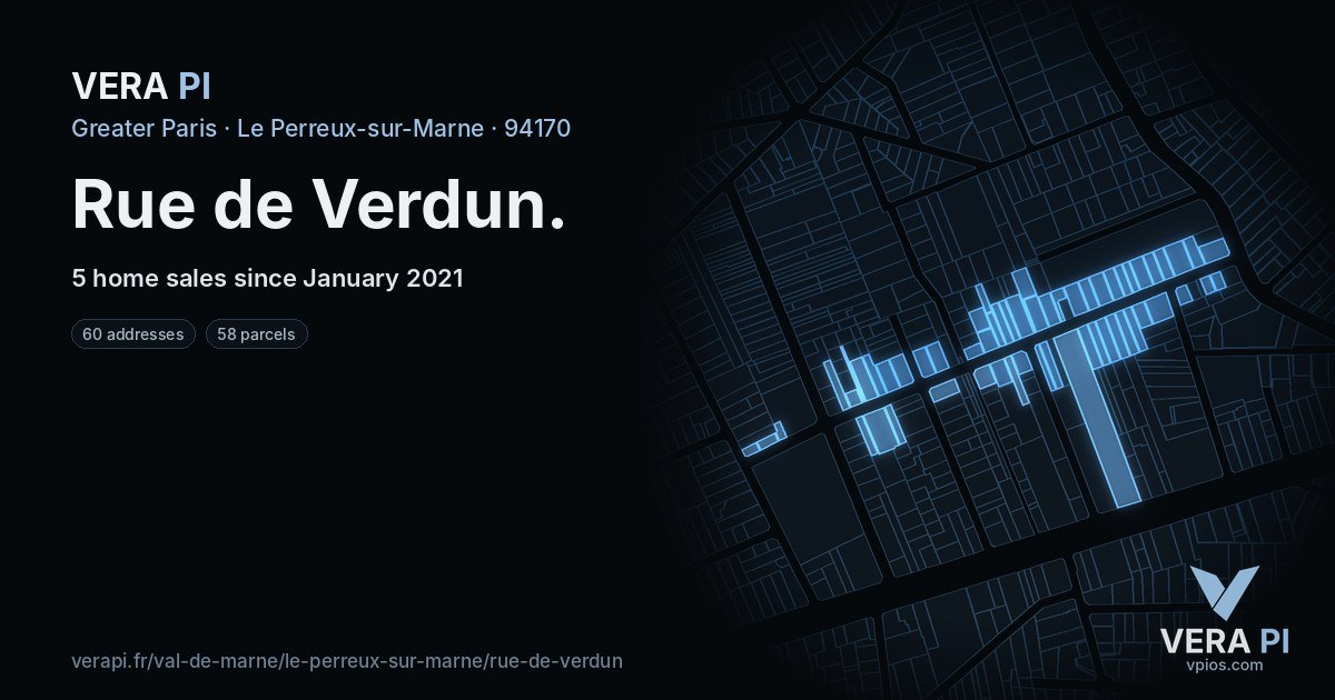 Rue de Verdun, Le Perreux-sur-Marne at night – every parcel coloured by the prices around it, the street's own parcels lit