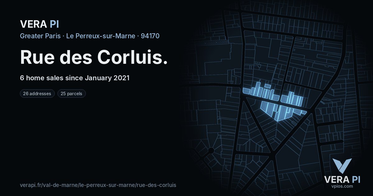 Rue des Corluis, Le Perreux-sur-Marne at night – every parcel coloured by the prices around it, the street's own parcels lit