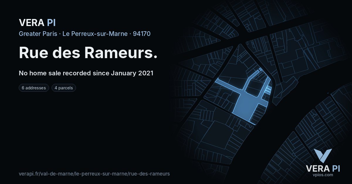 Rue des Rameurs, Le Perreux-sur-Marne at night – every parcel coloured by the prices around it, the street's own parcels lit