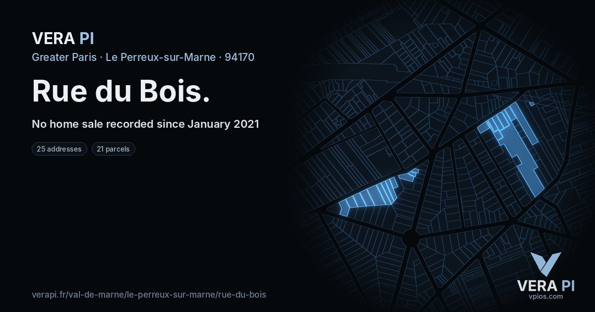 Rue du Bois, Le Perreux-sur-Marne at night – every parcel coloured by the prices around it, the street's own parcels lit